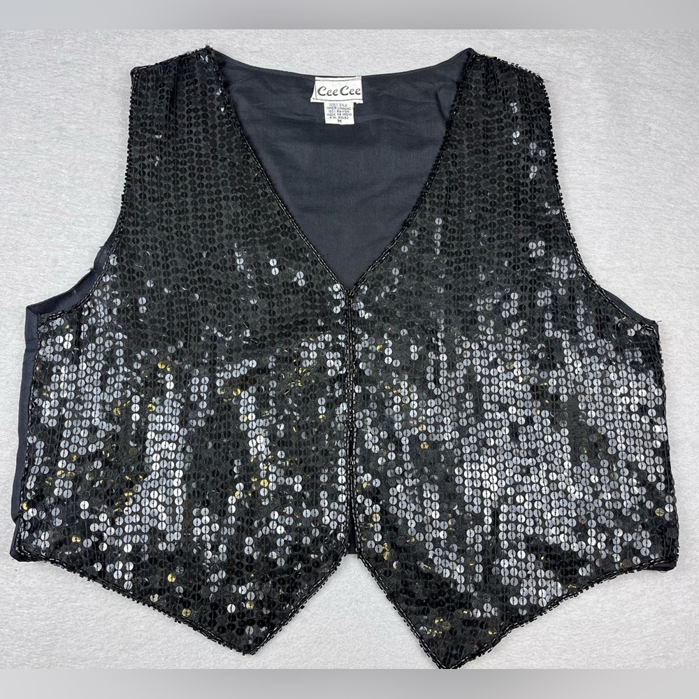 Cee Cee black 100 % silk sequined vest top size Medium